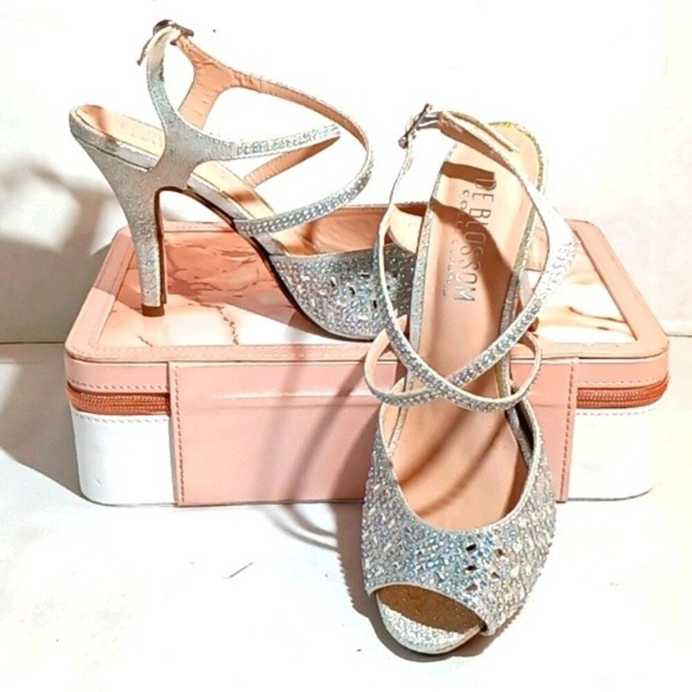De Blossom "Robin"  Rhinestone Encrusted Peep Toe 4" Slingback Heel sz 6